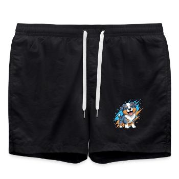 Fröhlicher Welpenfreund im Farbklecks - Badeshorts - Schwarz - Vorne - AI Model Male 185 light (185cm)