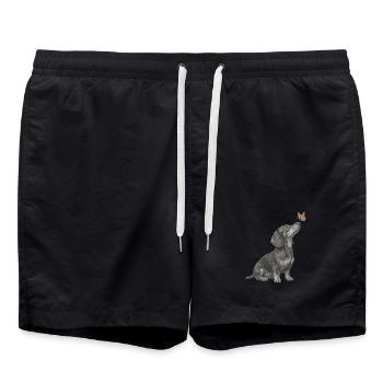 Dackel Illustration mit Schmetterling Hund - Badeshorts - Schwarz - Vorne - AI Model Male 185 light (185cm)