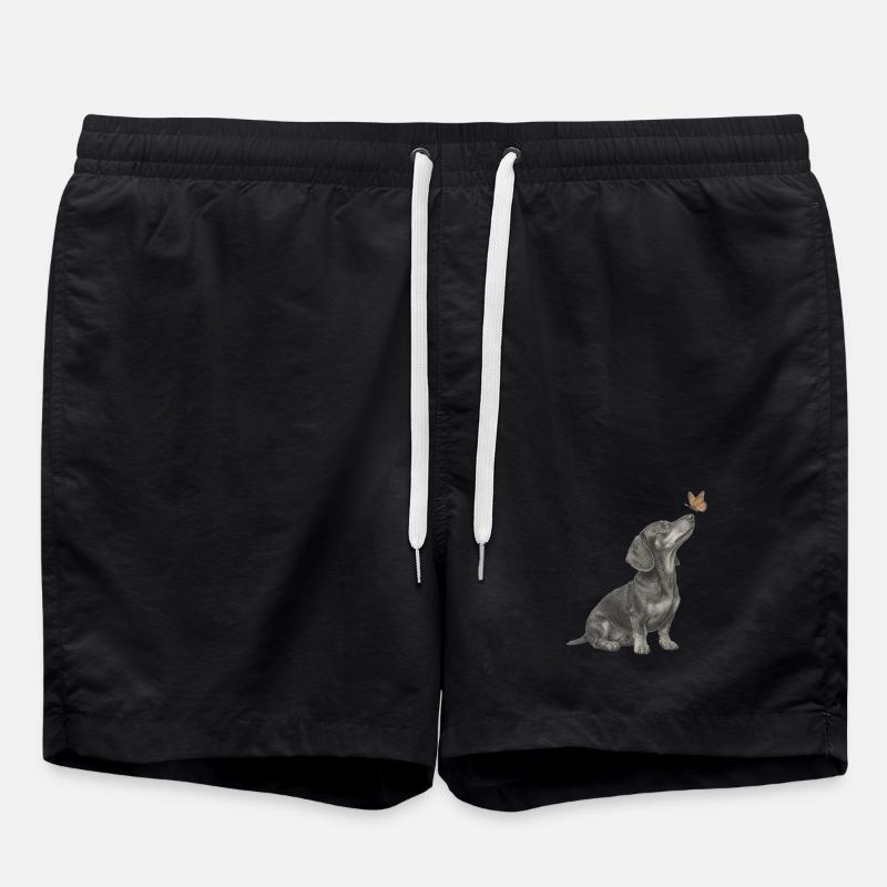 Dachshund illustration with butterfly dog - Swim Trunks - black