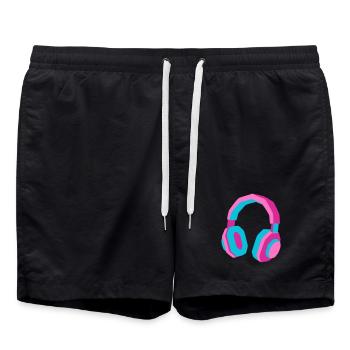 Kopfhörer 80er Retro Synthwave DJ Musik Gamer - Badeshorts - Schwarz - Vorne - AI Model Male 185 light (185cm)