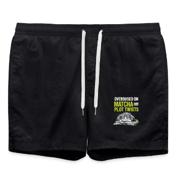 Katzenmotiv für Bücherwürmer Matcha Geschenk - Badeshorts - Schwarz - Vorne - AI Model Male 185 light (185cm)