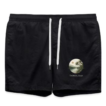 Tropical Calm - Palm Trees Palmen Tropen Basilien - Badeshorts - Schwarz - Vorne - AI Model Male 185 light (185cm)