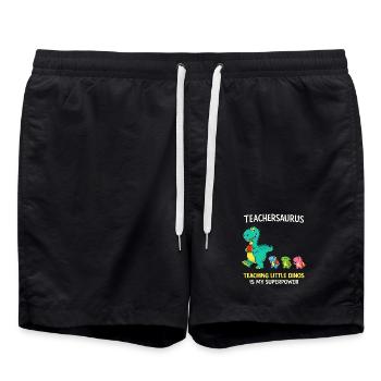 Teachersaurus Teacher Humor with Little Dinosaur - Swim Trunks - black - Front - AI Model Male 185 light (185cm)