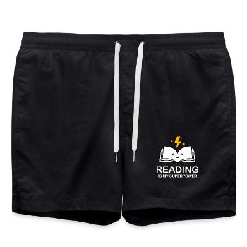 La lecture est mon super-pouvoir | Chemise d’amoureux des livres - Short de bain - noir - Devant - AI Model Male 185 light (185cm)