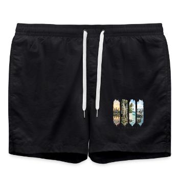 Kambodscha Travel – Angkor Wat & Natur Motiv - Badeshorts - Schwarz - Vorne - AI Model Male 185 light (185cm)