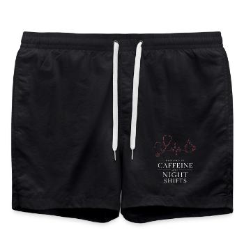 Kaffee Herzschlag Nachtschicht - Badeshorts - Schwarz - Vorne - AI Model Male 185 light (185cm)