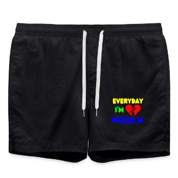 Tous les jours, je suis Puzzl’n Funny Puzzle Solver - Short de bain - noir - Devant - AI Model Male 185 light (185cm)
