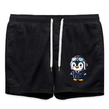 Drôle pingouin pilote licence de vol dessin animé d’avion - Short de bain - noir - Devant - AI Model Male 185 light (185cm)