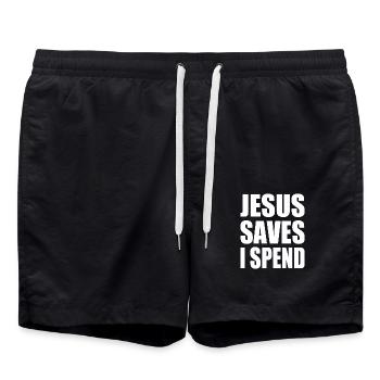 jesus saves i spend - Badeshorts - Schwarz - Vorne - AI Model Male 185 light (185cm)