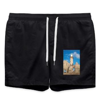 Lighthouse Rostock Warnemünde - Swim Trunks - black - Front - AI Model Male 185 light (185cm)
