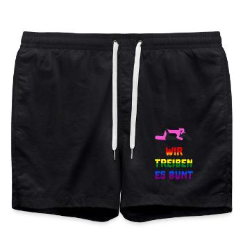 Wir treiben es bunt! funny lesbian gay pride - Badeshorts - Schwarz - Vorne - AI Model Male 185 light (185cm)