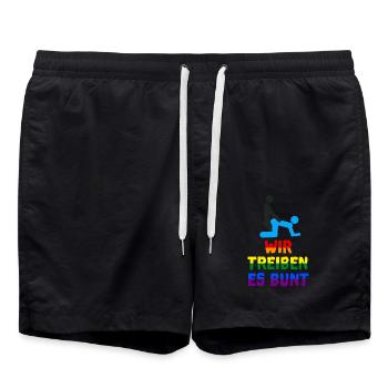 Wir treiben es bunt! funny gay pride - Badeshorts - Schwarz - Vorne - AI Model Male 185 light (185cm)