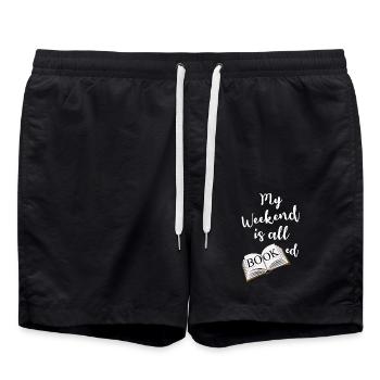 My Weekend is All Booked nerdy saying - Badeshorts - Schwarz - Vorne - AI Model Male 185 light (185cm)