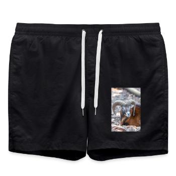 European mouflon (in german Europäischer Mufflon) - Badeshorts - Schwarz - Vorne - AI Model Male 185 light (185cm)