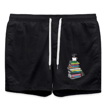 Drawing coffee and books with heart gifts - Swim Trunks - black - Front - AI Model Male 185 light (185cm)