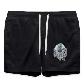 coquelicot noir et blanc avec hexagone en arrière-plan - Short de bain - noir - Devant - AI Model Male 185 light (185cm)