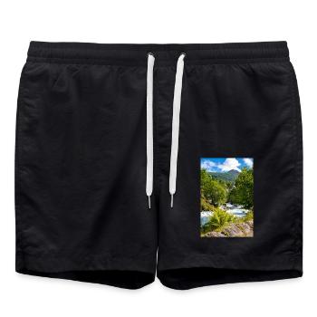 Geiranger panorama Storseterfossen Norwegen - Badeshorts - Schwarz - Vorne - AI Model Male 185 light (185cm)