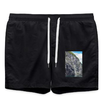 Brudesløret waterfall (Bridal Veil) Geiranger - Swim Trunks - black - Front - AI Model Male 185 light (185cm)