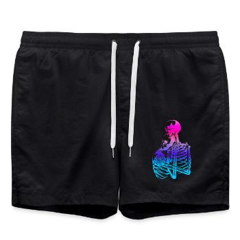 skull skeleton death halloween horror black dead - Swim Trunks - black - Front - AI Model Male 185 light (185cm)