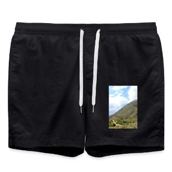 Berg Berge Berglandschaft Poster - Badeshorts - Schwarz - Vorne - AI Model Male 185 light (185cm)