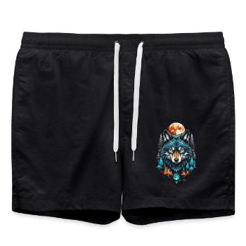 Loup géométrique lune forêt - Short de bain - noir - Devant - AI Model Male 185 light (185cm)