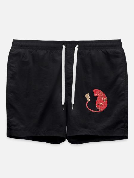 buchstabe f mit katze e 245 - Badeshorts - Schwarz
