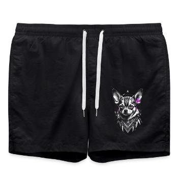 Chien chihuahua géométrique gris rose - Short de bain - noir - Devant - AI Model Male 185 light (185cm)