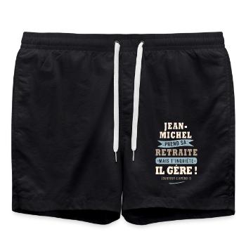 Jean-Michel humour retraite cadeau retraité - Short de bain - noir - Devant - AI Model Male 185 light (185cm)