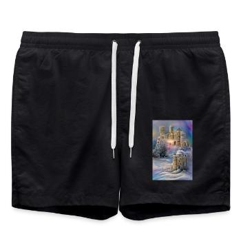 Snowy Castle in Winter Wonderland Snowy - Swim Trunks - black - Front - AI Model Male 185 light (185cm)