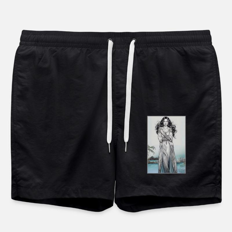 Boho-Frau mit Blumen-Tattoos - Badeshorts - Schwarz