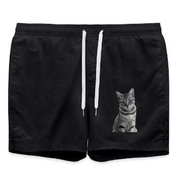 Katze weiß-schwarz Katze schwarzweiß - Badeshorts - Schwarz - Vorne - AI Model Male 185 light (185cm)