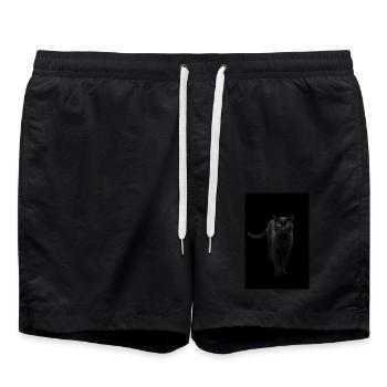 black cat kitten cat - Swim Trunks - black - Front - AI Model Male 185 light (185cm)