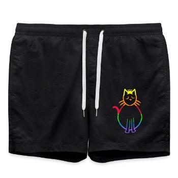 80er 90er Retro Vintage Katze Katzen Kätzchen - Badeshorts - Schwarz - Vorne - AI Model Male 185 light (185cm)