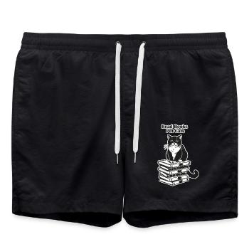 Katze sitzt auf Büchern - Bücher lesen, Hauskatzen Design - Badeshorts - Schwarz - Vorne - AI Model Male 185 light (185cm)