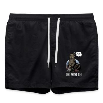 Dreamy raccoon, aim for the moon! - Swim Trunks - black - Front - AI Model Male 185 light (185cm)