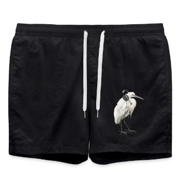 Reiher Vogel - Badeshorts - Schwarz - Vorne - AI Model Male 185 light (185cm)