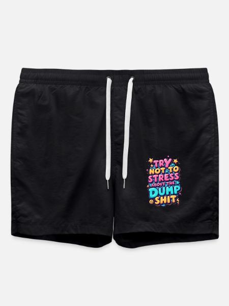 Try Not To Stress - Swim Trunks - black