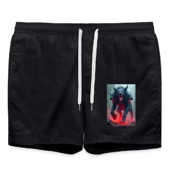 Cerberus, dreiköpfiger schwarzer Hund, leuchtende Augen - Badeshorts - Schwarz - Vorne - AI Model Male 185 light (185cm)
