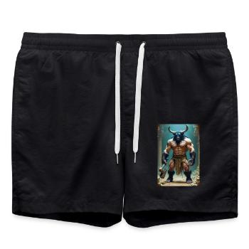 Minotaur, massive bull-headed warrior gripping axe - Swim Trunks - black - Front - AI Model Male 185 light (185cm)