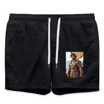 Odysseus, starker Krieger am Bug des Schiffes, Mantelschnabel - Badeshorts - Schwarz - Vorne - AI Model Male 185 light (185cm)