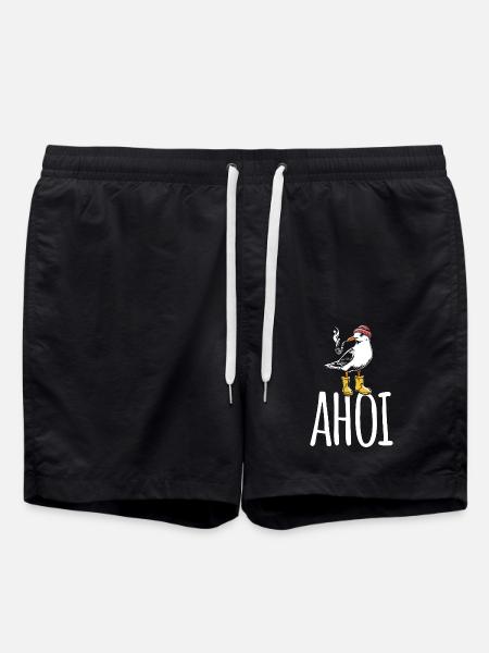 Möwe - Ahoi - Nordsee - Geschenk - Badeshorts - Schwarz