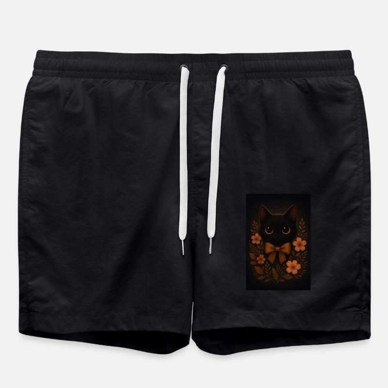 Chat noir avec fleurs - Short de bain - noir