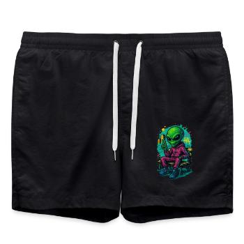 ALIEN THUG - pose chill - Swim Trunks - black - Front - AI Model Male 185 light (185cm)