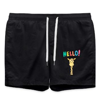 Girafe dit bonjour – Motif animalier mignon - Short de bain - noir - Devant - AI Model Male 185 light (185cm)