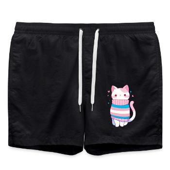 Transgender Katze Trans Kawaii LGBTQ+ Pride - Badeshorts - Schwarz - Vorne - AI Model Male 185 light (185cm)