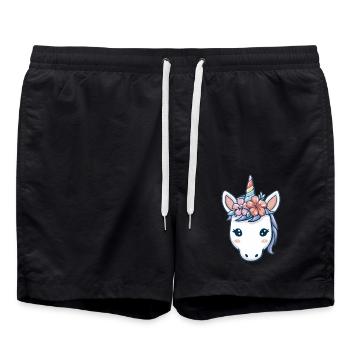 Einhornkopf mit Blumen, weiche Pastell-Fantasy-Kunst - Badeshorts - Schwarz - Vorne - AI Model Male 185 light (185cm)