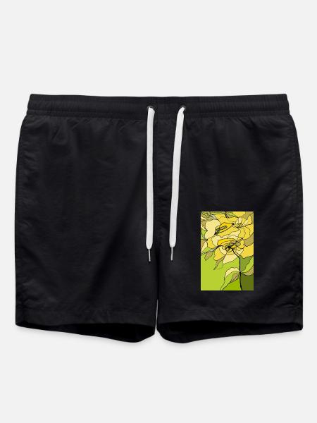 Blumen - Badeshorts - Schwarz