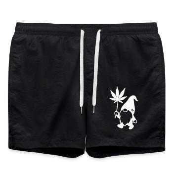 Lustiger Zwerg/Wichtel mit Hanfblatt-Ballon - Badeshorts - Schwarz - Vorne - AI Model Male 185 light (185cm)