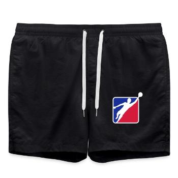 Cool design logo Goalkeeper Torhueter holding football - Swim Trunks - black - Front - AI Model Male 185 light (185cm)