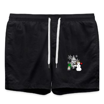 Xmas Christmas Forest Nikolaus Schneemann Santa - Swim Trunks - black - Front - AI Model Male 185 light (185cm)